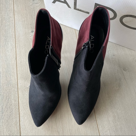 New ALDO pointy toe suede ankle booties black and burgundy Danielle-42 style - Picture 10 of 10